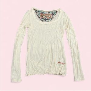 Y2K Parasuco Cream Long-Sleeve Scoop Neck Top